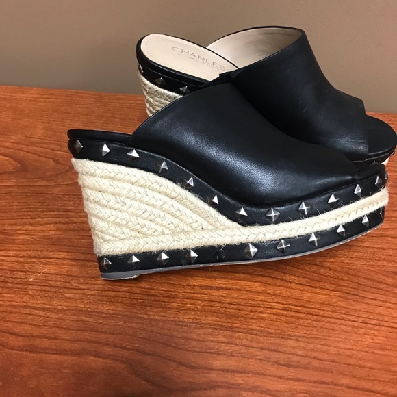 Black Leather Wedges - Picture 2 of 3